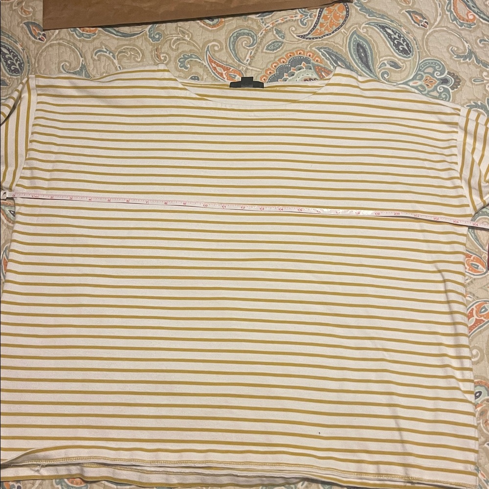J. Crew Mustard and White boatneck three quarter sleeve tee M - Picture 7 of 7